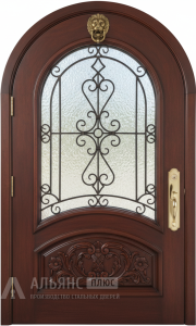 Дверь из прочной профильной трубы обделанная массивом темного дуба №11 внешняя - фото